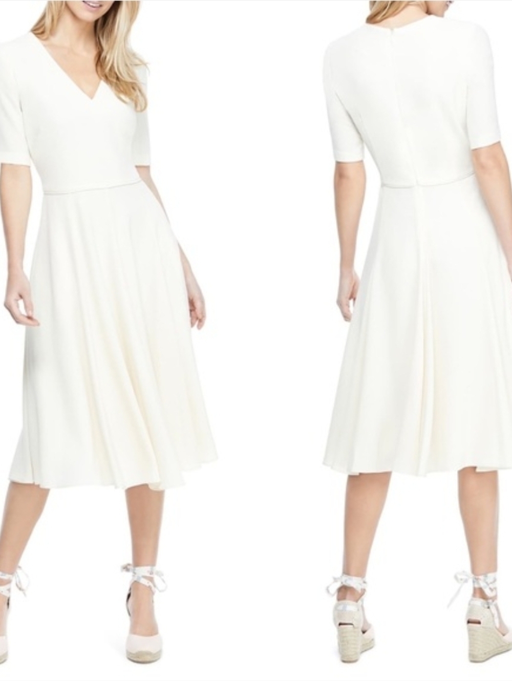 NWT Gal Meets Glam Edith Cream Dress Swing Skirt V-Neck Half Sleeve Szs 2-4-6-8